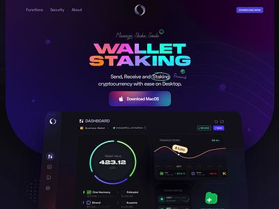 Landing Page — Staking Wallet animation app app design clean colorful crypto dark dashboard design finance financial icon illustration interface ui ux wallet