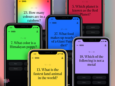 QQQ — Quiz Colorful 🌈 app clean clean design colorful dark design fold iphone minimal mockup question quiz quiz app typography ui ui design uiux ux