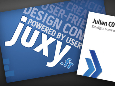 Juxy #3 big letters blue business card design logo white