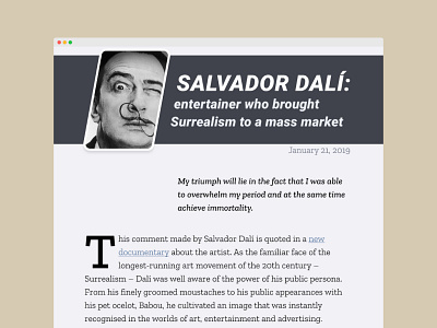 Web article Salvador Dali article article design colors dailyui design fonts minimal typography ui uiux