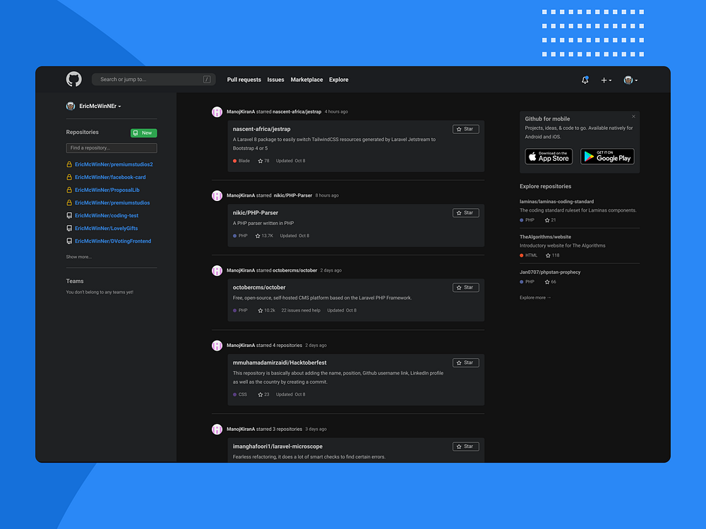 Github Dark Mode by Eric McWinNEr on Dribbble