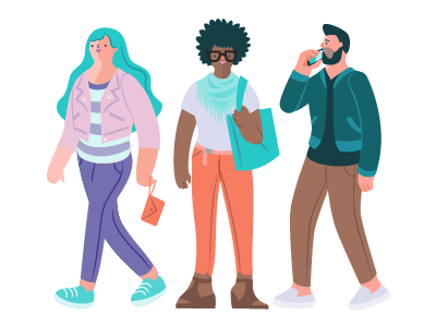 People flat art hipster illustration illustrator men men talking on phone millennials people people walking vector women