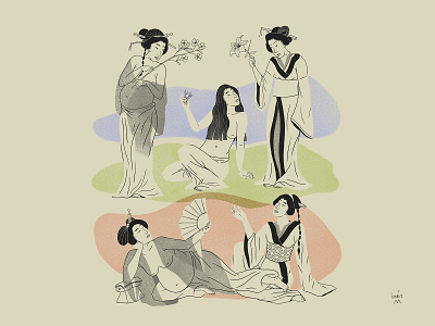 "Spring meeting" - Oriental series art character design illustration oriental