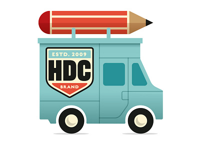 Hand Drawn Creative (HDC) Branding Icon blue branding cute icon illustration marque pencil shield truck vector