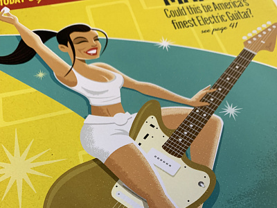 'Kitsch' Modern Player Illustrated Print cute fender guitar illustration jazzmaster mid century pin up retro sixties vector vintage