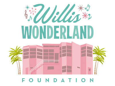 Willis Wonderland architecture boogie wonderland branding celebrity charity corporate identity disco foundation hollywood logo mid century pink retro seafoam green songwriting typography vector