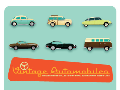 Vintage Automobiles beetle campervan etype illustration morris vector