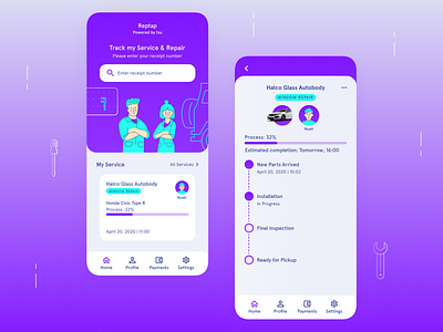 Auto Repair Tracking Application app automobile car design flat ideas illustration maintenance repair tracking ui ux vector