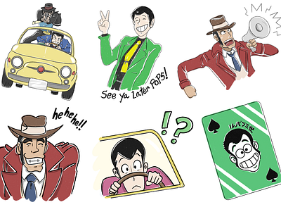 Lupin III Stickers 80s anime art color design emoji icons lupin lupin iii sketch stickers texting