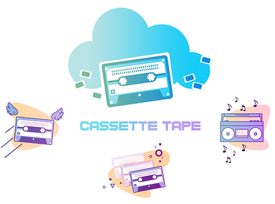Cassette Tape 80s app icon art branding cassette cassette tape flat design gradient icon icon design icon set music art music player old school retro vector web