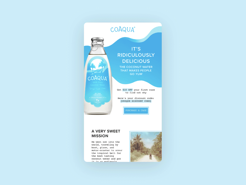 CoAqua Email coconut water design e commerce email email design email newsletter graphic design water welcome email