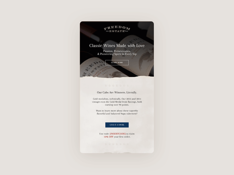Freedom Estate Wine Email alcohol design e commerce email email design email newsletter graphic design welcome email wine