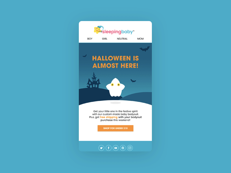 Sleeping Baby Halloween Email apparel baby baby apparel baby clothing design e commerce email email design email newsletter graphic design halloween holiday holidays illustration