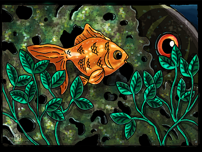 Underwater digital fish goldfish illustration kidlitart photoshop underwater