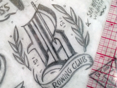 Rowing Club B Sketch b banner blackletter gothic oar rowing scholastic school sketch wreath