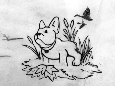 Hunting Club dog french bulldog frenchie hunting sketch