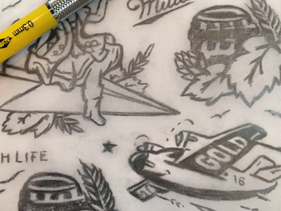 Benny Gold Miller High Life Pattern airplane beer miller high life paper airplane paper plane sketch wip