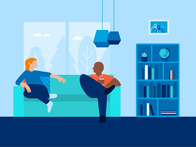Friends talking in a living room. branding character design design illustration vector