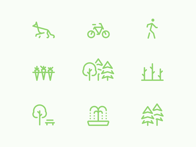 Into the woods park bike carrots dog fountain trees icon line