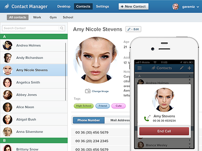 Contact Manager App . admin app blue clean cms interface ios ipad iphone site webdesign website