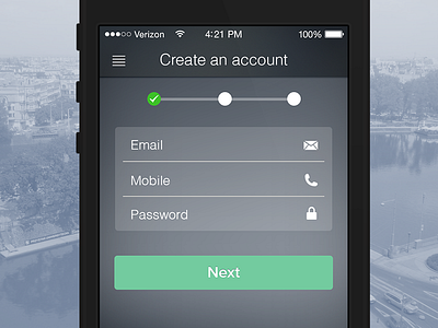 Create an account . app apple button clean dark flat header interface ios ios7 texture white