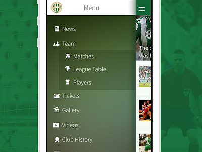 Football team app menu. app apple ferencvaros football free green illustration ios iphone menu mobile soccer