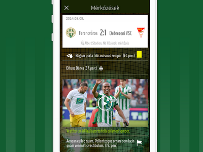 Football team app- matches subpage design app apple ferencvaros free green icon illustration interface iphone logo vector webdesign