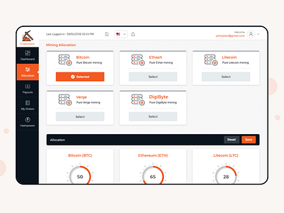 Crypto Currency Mining Concept  Dashboard Design