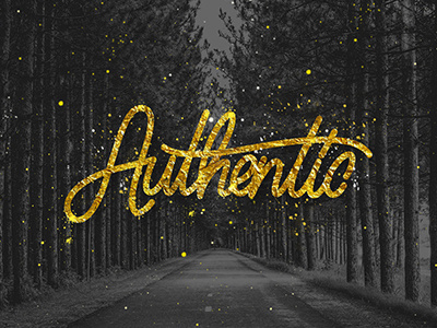 Authentic artsy authentic color gold lettering photo real texture type