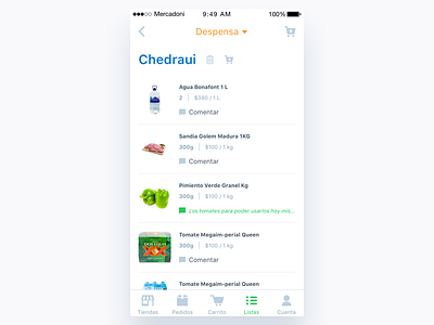 Mercadoni lists iOS app clean ios list lists mercadoni ui ux