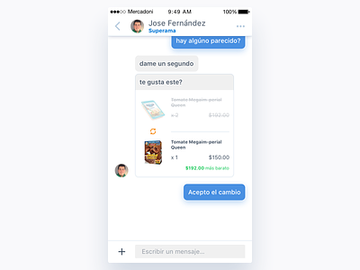 Mercadoni Chat - Change (Accepted) iOS app bubbles chat clean ios mercadoni ui ux
