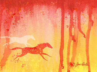 Two Horses Running Warm Watercolor animal equestrian equine horse illustration watercolor watercolour