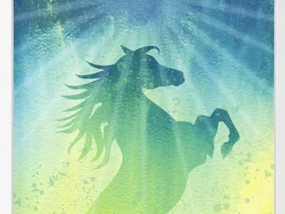 Spirited Horse Rearing into the Light. Watercolor dream. animal equestrian equine horse illustration watercolor