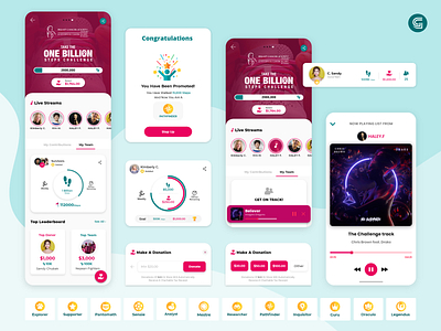 Virtual Walk Social App app badges breastcancerawareness competition crowdfunding campaign design donation app eventapp experience gamification mothersdaywalk musicapp ranks running app sportsapp steps ui ux winners