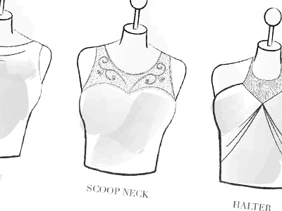Neckline Style Description bust drawing dress halter neckline scoop sketch style