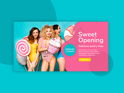 Banner - Sweet Opening banner blue cake delicious design opening pastry shop pink sweet woman