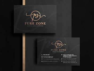 Pure Zone business card address beauty beauty studio black branding business card card design gold gold varnish grey id card logo loveliness nails print printing pure zone woman women