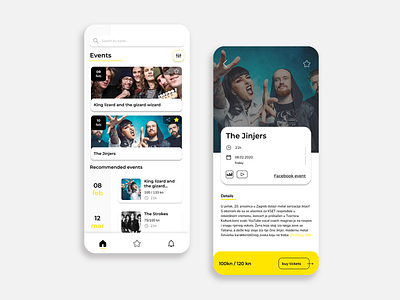 Event app app colours dailyui design music musicapp ui webdesig yellow