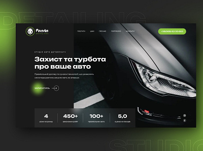 PANDA - Car detailing studio - website design animation car carservice detailing figma graphic design herosection landing landingpage motion graphics panda studio tesla ui webdesign