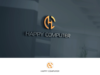 Happy Computer branding design flat illustration logo minimal simple typography ui vector