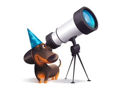Astrologer astrologer cap dachshund dog fun joy optics smile space telescope