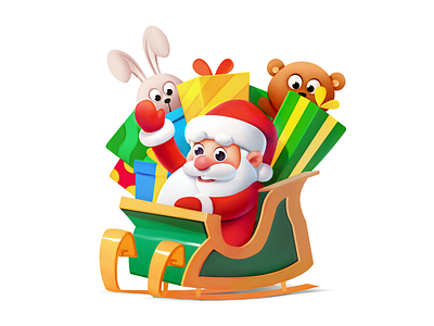 Happy New Year Gift bear gift gifts hare hi holiday new year santa claus sleigh