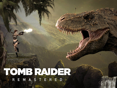 Tomb Raider Remastered design dinosaur game guns image lara croft photomanipulation photoshop photoshop art reboot retro t rex tomb raider videogame