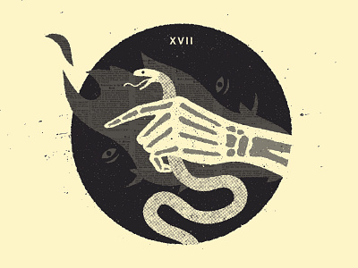 XVII bones circle devil fire hand hostile print skeleton snake