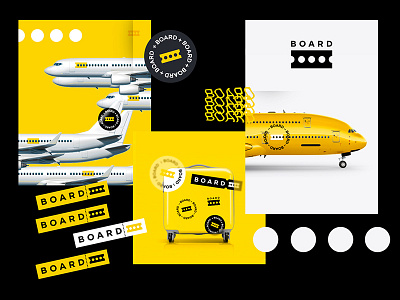 BOARD airplane airport branding design illustration logo luggage ticket