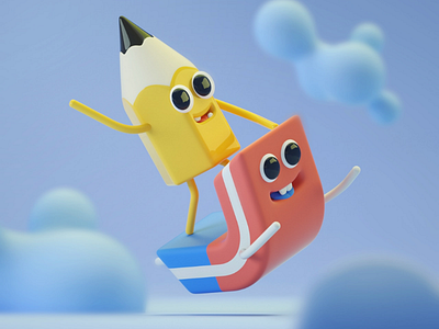 Flying 3d c4d character cinema4d color couple flying friends funn blue ilustration personajes render styleframe yellow