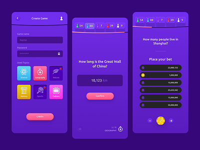 Guessing Trivia Game (iOS App) app betting game game ui purple game trivia