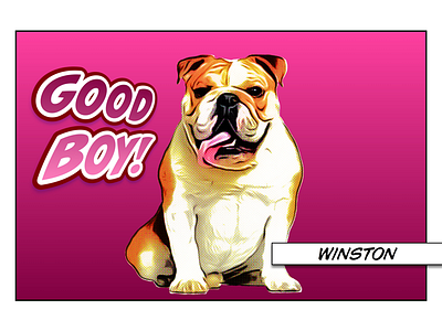 Winston british bulldog dog generation pop good boy halftoon loyal tea company loyalty showcard winston