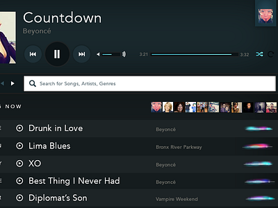 what up b beyonce music platform player playlist product ui visualization