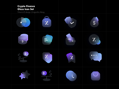 Crypto Finance Glass Icon Set